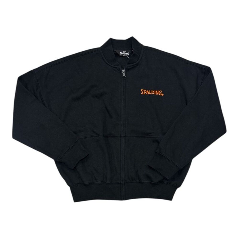 Spalding Women's Zip Up Fleece Activewear Bomber Jacket with Pockets - Black